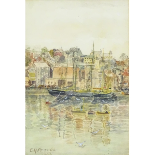 1678 - E. H. Peters, XX, Watercolour, A harbour scene with boats and figures. Signed and dated 1946 lower l... 