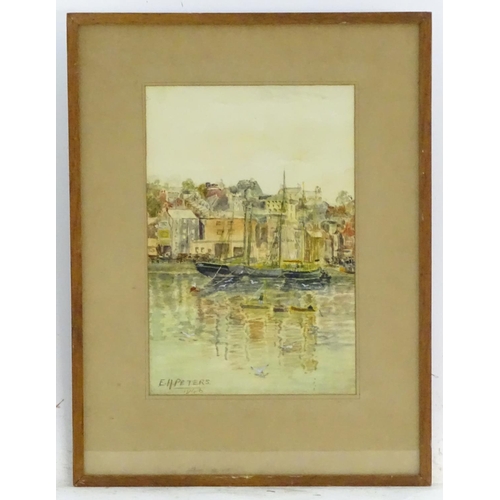 1678 - E. H. Peters, XX, Watercolour, A harbour scene with boats and figures. Signed and dated 1946 lower l... 