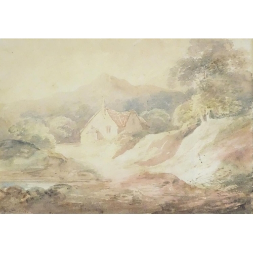 1680 - Edward Bird (1772-1819), Watercolour, A wooded country landscape with a cottage and a stream. Signed... 