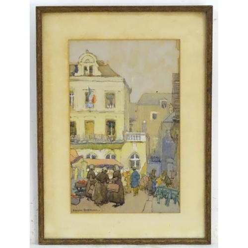 1681 - Frank Sherwin (1896-1985), Watercolour, A French market square with figures. Signed lower left. Appr... 