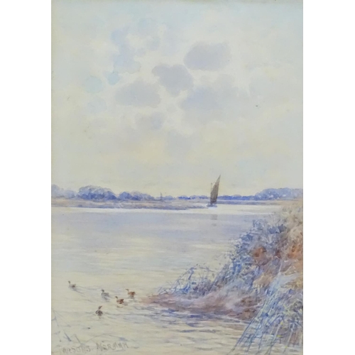 1683 - George Parsons Norman (1840-1914), English School,  Watercolour,  A river landscape scene with swimm... 