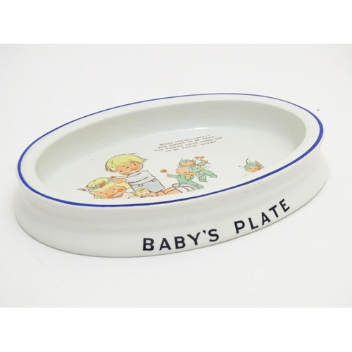 105 - A Mabel Lucie Attwell baby's plate by Shelley, depicting children in a garden with flowers and fairi... 