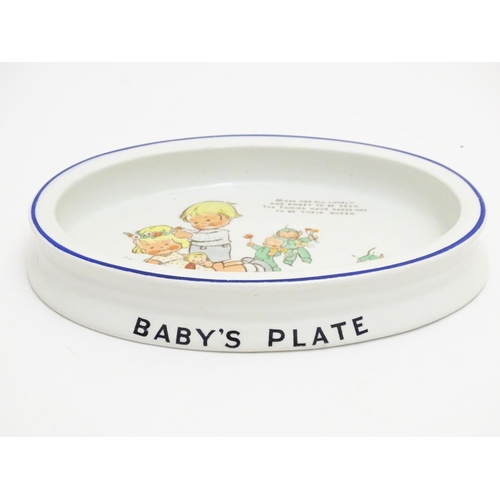 105 - A Mabel Lucie Attwell baby's plate by Shelley, depicting children in a garden with flowers and fairi... 