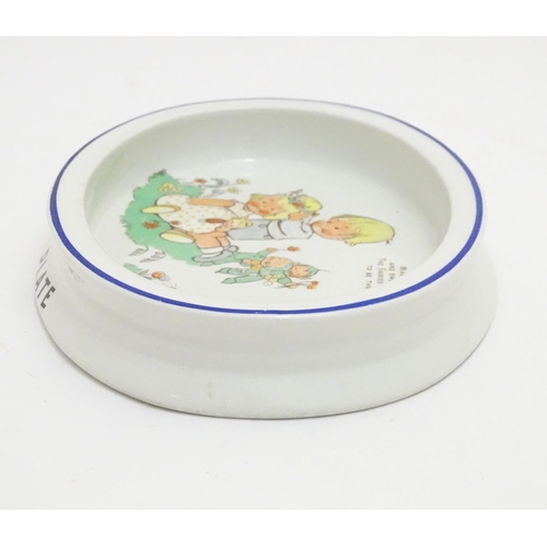 105 - A Mabel Lucie Attwell baby's plate by Shelley, depicting children in a garden with flowers and fairi... 