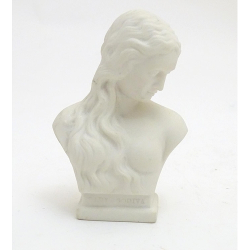 107 - A W. H. Goss parian bust depicting Lady Godiva. Marked verso. Approx. 4 1/4