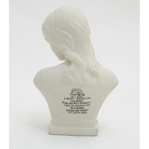 107 - A W. H. Goss parian bust depicting Lady Godiva. Marked verso. Approx. 4 1/4