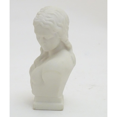 107 - A W. H. Goss parian bust depicting Lady Godiva. Marked verso. Approx. 4 1/4