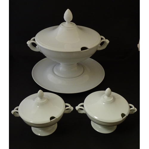 160 - A large white Rosenthal pedestal soup tureen and cover on stand, together with two smaller examples.... 