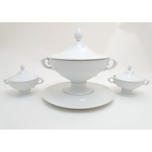 160 - A large white Rosenthal pedestal soup tureen and cover on stand, together with two smaller examples.... 