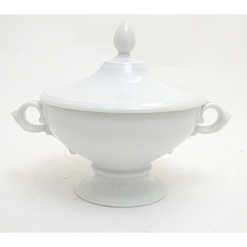 160 - A large white Rosenthal pedestal soup tureen and cover on stand, together with two smaller examples.... 