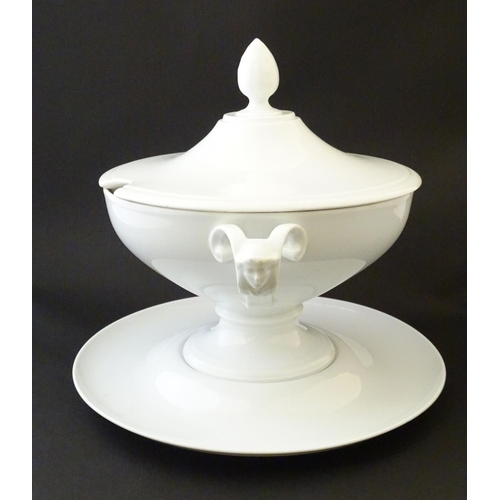 160 - A large white Rosenthal pedestal soup tureen and cover on stand, together with two smaller examples.... 