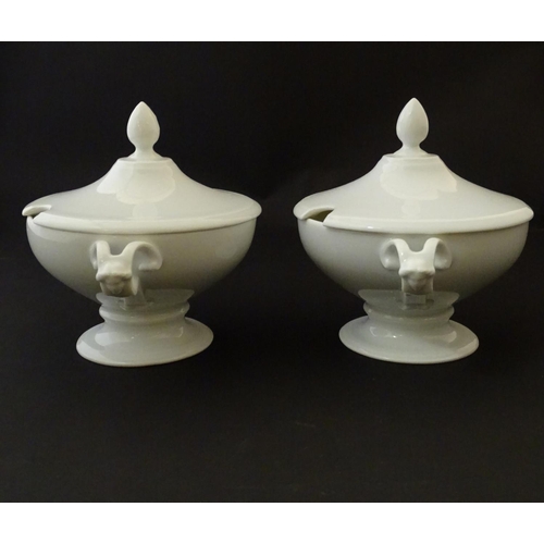 160 - A large white Rosenthal pedestal soup tureen and cover on stand, together with two smaller examples.... 