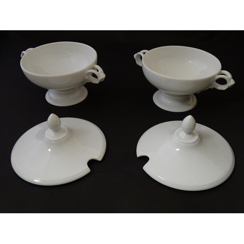 160 - A large white Rosenthal pedestal soup tureen and cover on stand, together with two smaller examples.... 