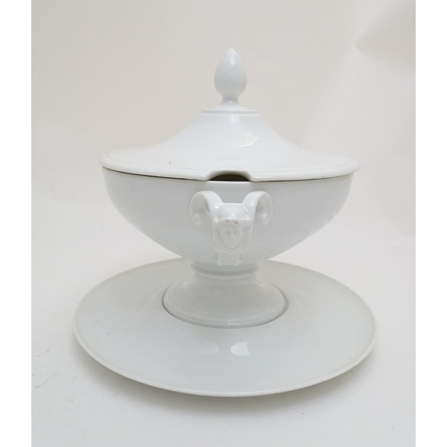 160 - A large white Rosenthal pedestal soup tureen and cover on stand, together with two smaller examples.... 