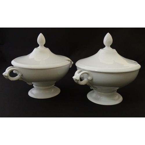 160 - A large white Rosenthal pedestal soup tureen and cover on stand, together with two smaller examples.... 