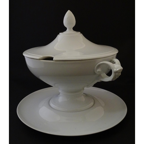 160 - A large white Rosenthal pedestal soup tureen and cover on stand, together with two smaller examples.... 