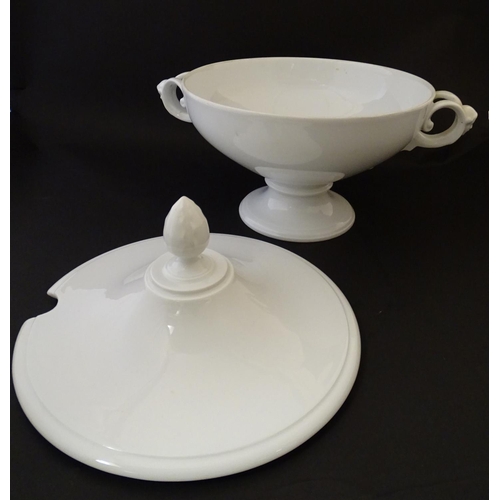 160 - A large white Rosenthal pedestal soup tureen and cover on stand, together with two smaller examples.... 