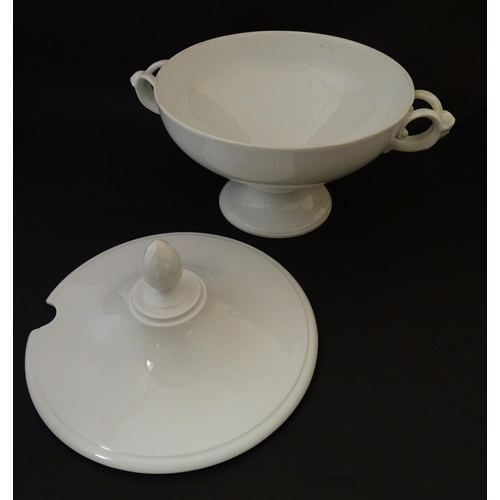 160 - A large white Rosenthal pedestal soup tureen and cover on stand, together with two smaller examples.... 