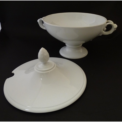 160 - A large white Rosenthal pedestal soup tureen and cover on stand, together with two smaller examples.... 