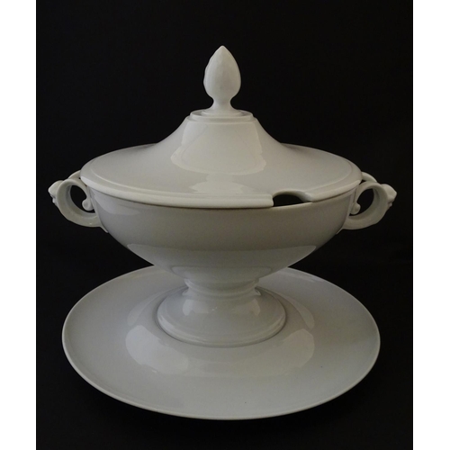 160 - A large white Rosenthal pedestal soup tureen and cover on stand, together with two smaller examples.... 