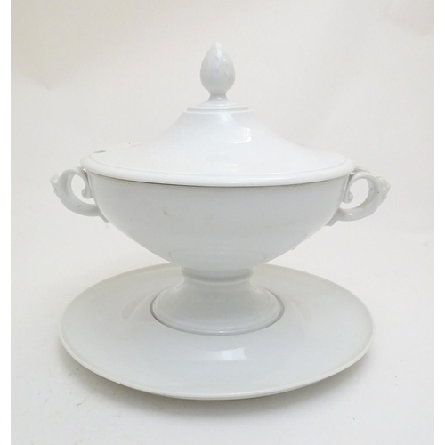 160 - A large white Rosenthal pedestal soup tureen and cover on stand, together with two smaller examples.... 