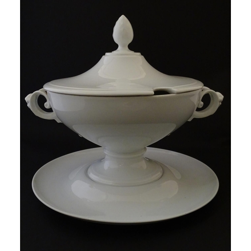 160 - A large white Rosenthal pedestal soup tureen and cover on stand, together with two smaller examples.... 