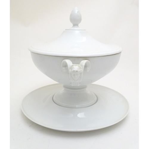 160 - A large white Rosenthal pedestal soup tureen and cover on stand, together with two smaller examples.... 