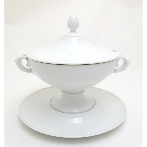 160 - A large white Rosenthal pedestal soup tureen and cover on stand, together with two smaller examples.... 