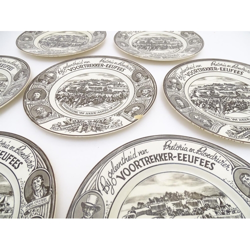 170 - Seven Royal Doulton plates with transfer decoration entitled Voortrekker-Eeufees, made to commemorat... 