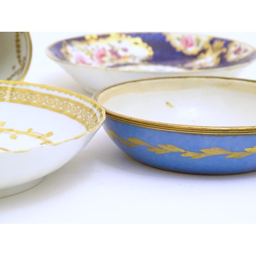 76 - Five 19thC ceramic items comprising a Newhall style dished white saucer with gilt highlights, a whit... 