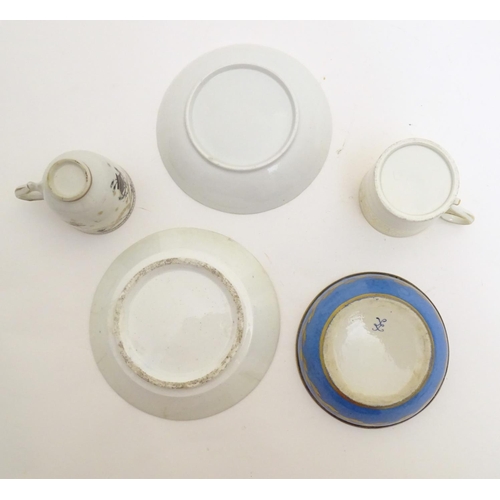 76 - Five 19thC ceramic items comprising a Newhall style dished white saucer with gilt highlights, a whit... 