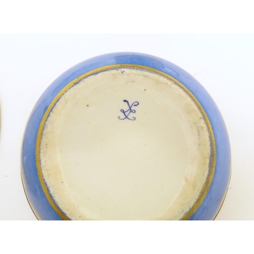 76 - Five 19thC ceramic items comprising a Newhall style dished white saucer with gilt highlights, a whit... 