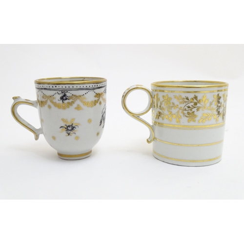 76 - Five 19thC ceramic items comprising a Newhall style dished white saucer with gilt highlights, a whit... 