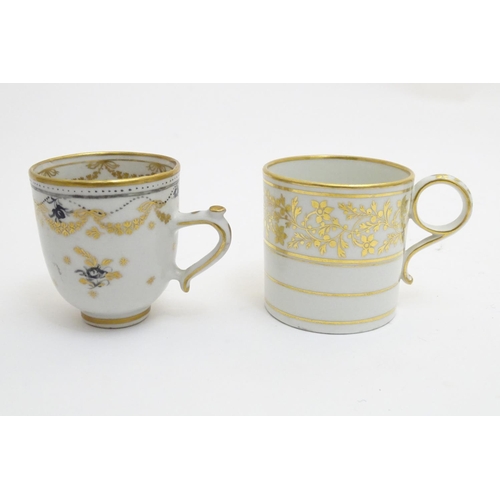 76 - Five 19thC ceramic items comprising a Newhall style dished white saucer with gilt highlights, a whit... 