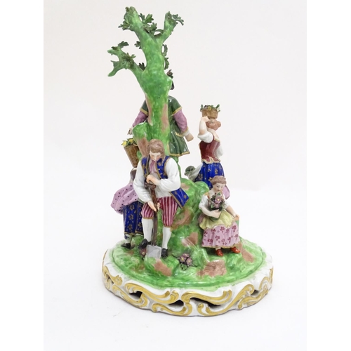 87 - A large Derby porcelain figural group garden scene, depicting men, women and children tending to and... 