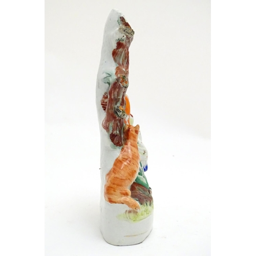 90 - A Staffordshire flatback bud vase depicting Little Red Riding Hood in a woodland scene with a wolf. ... 