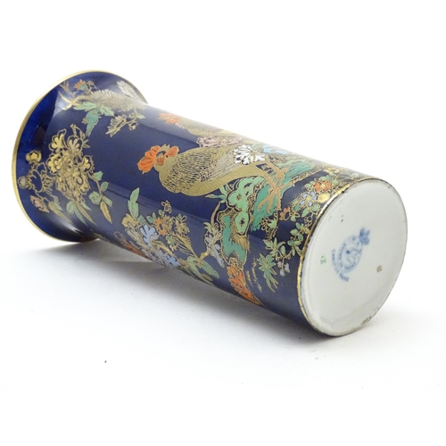 98 - A Wiltshaw and Robinson Carlton Ware cylindrical vase decorated with cockerels / roosters in a lands... 