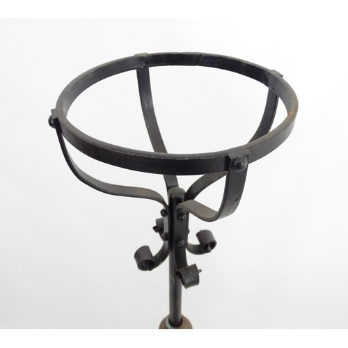 1517 - A Victorian wrought iron and copper telescopic standard lamp with burner marked ' Lampe veritas ' Ap... 