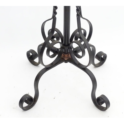 1517 - A Victorian wrought iron and copper telescopic standard lamp with burner marked ' Lampe veritas ' Ap... 