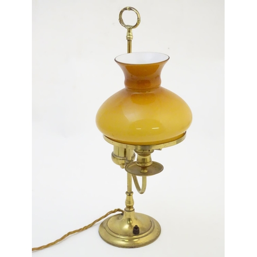 1520 - An Argand / quinquet style table lamp now converted to electricity with later Bakelite fitting/ Appr... 