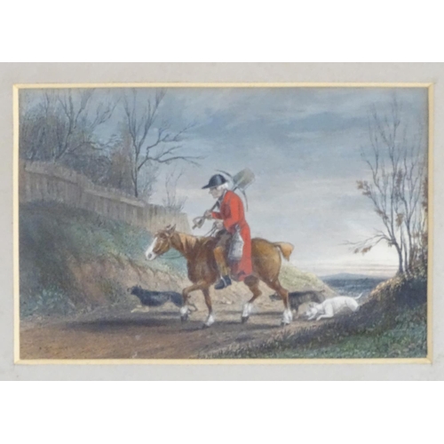 1716 - XIX, Hand coloured engraving, The Earth Stopper, A man on horseback with hounds blocking fox holes. ... 