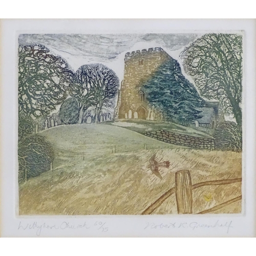 1718 - Robert Greenhalf (b. 1950), Limited edition hand coloured etching, no. 60/75, Withyham Church. Signe... 