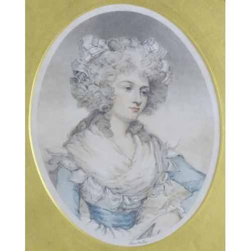 1720 - After Leon Salles, Two coloured mezzotints depicting portraits of ladies. Approx. 8 1/2