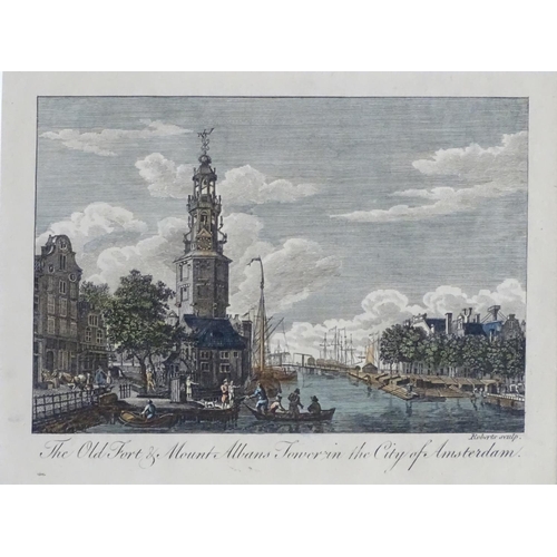 1727 - XIX, Two hand coloured engravings, The Old Fort & Mount Albans Tower in the City of Amsterdam, and a... 