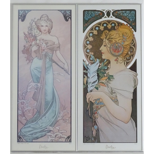 1733 - After Alphonse Mucha (1860-1939), Coloured prints, comprising Spring, depicting an Art Nouveau style... 