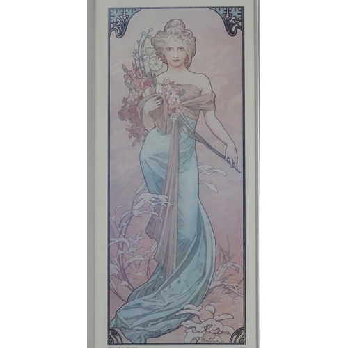 1733 - After Alphonse Mucha (1860-1939), Coloured prints, comprising Spring, depicting an Art Nouveau style... 