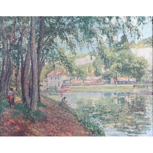 1740 - After Camille Pissaro (1830-1903), Textured art print, le canal du Loing. Together with a colour pri... 