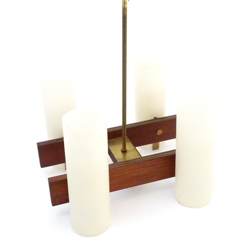 1527 - A vintage retro Danish pendant light fitting with four cylindrical shades in the style of Jo Hammerb... 