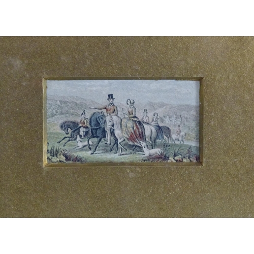 823 - Four 19thC miniature George Baxter (1804-1867) needlepoint prints to include Victoria and Albert, th... 