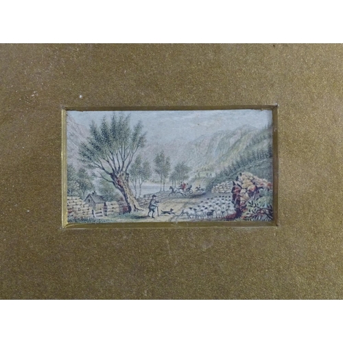 823 - Four 19thC miniature George Baxter (1804-1867) needlepoint prints to include Victoria and Albert, th... 